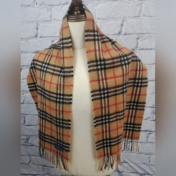Burberry Vintage Scarf Nova Check Cashmere Wool England 90s Y2K 58" x 12" - Picture 5 of 12